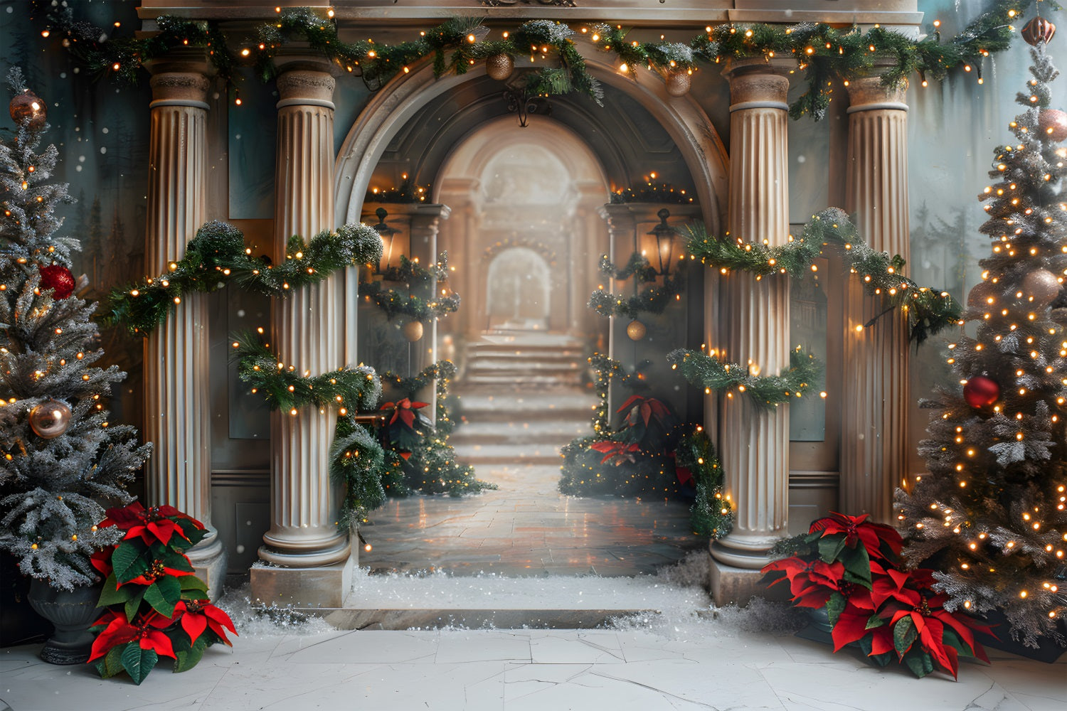 Toile de fond de Noël Escalier Grandiose Merveilleux RR7-611