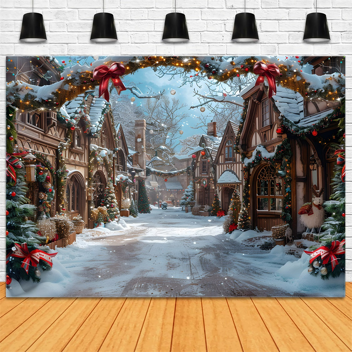 Toile de fond de Noël Village Conte de Fées Enneigé RR7-638