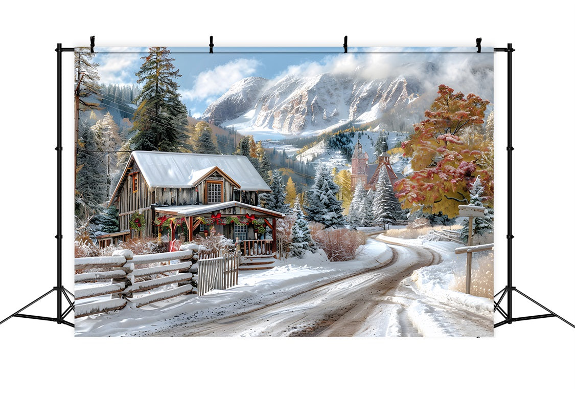 Toile de fond de Noël Chalet Montagnard Décoré RR7-640