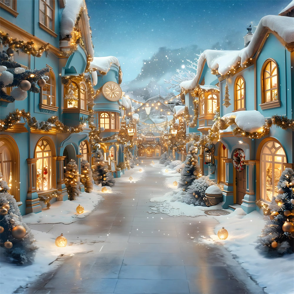 Toile de fond de Noël Allée Bleue Illuminée de Lanternes RR7-648