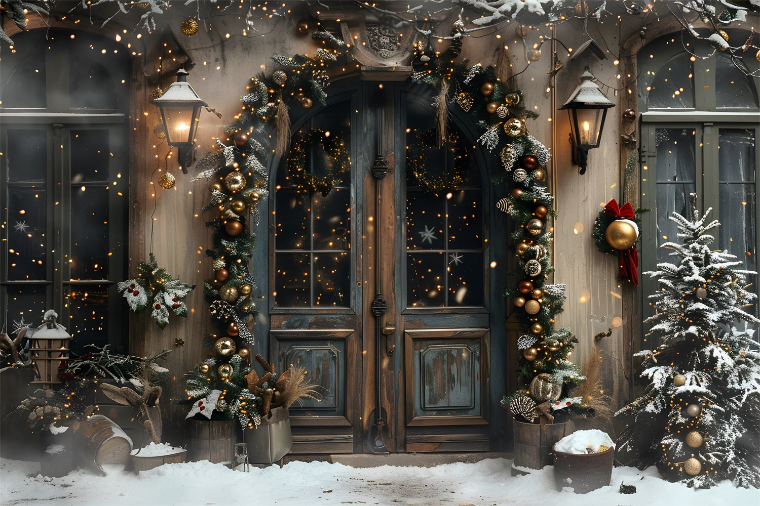 Toile de fond de Noël Entrée Élégante en Arche RR7-669