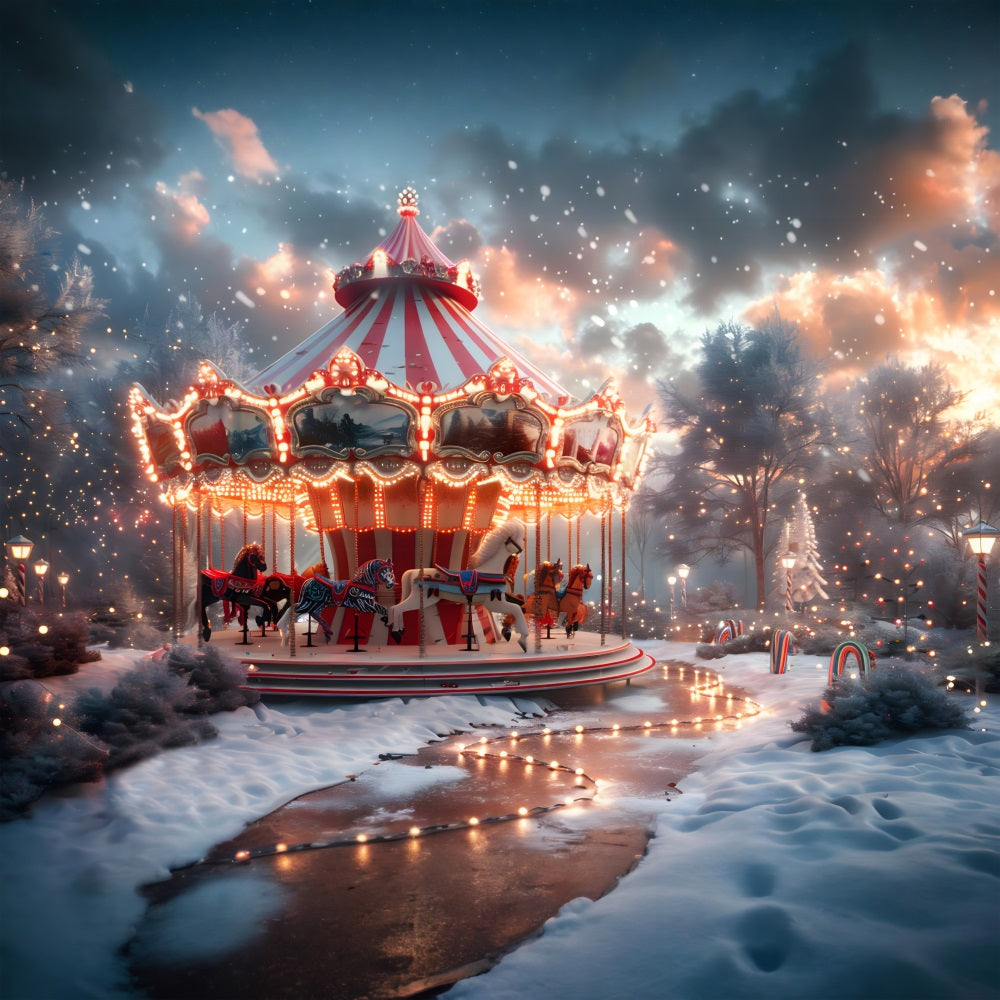 Toile de fond de Noël Carrousel en Hiver Merveilleux RR7-674