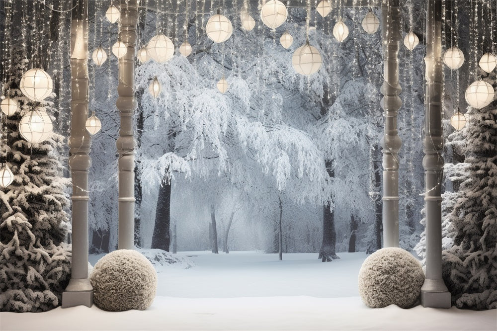 Toile de fond de Forêt avec Lumières et Arbre de Noël RR7-744