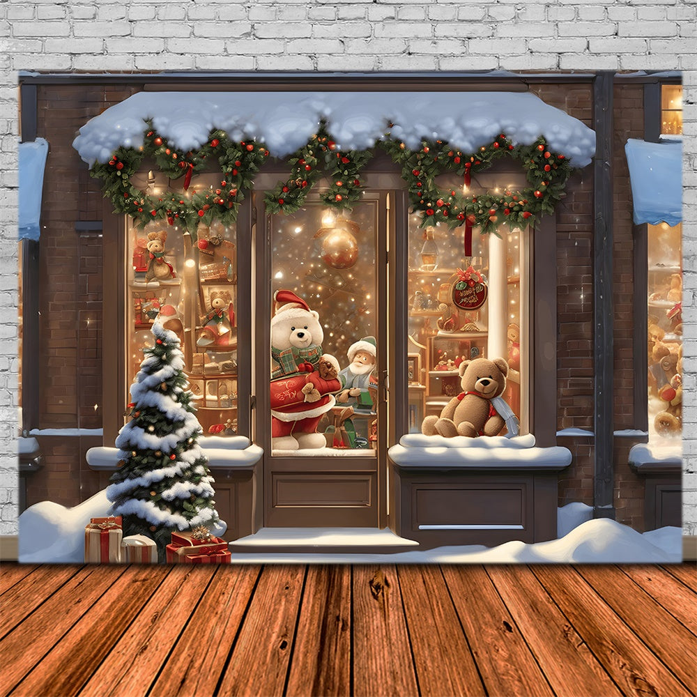 Toile de fond de Boutique de Jouets Neigeuse de Noël RR7-745