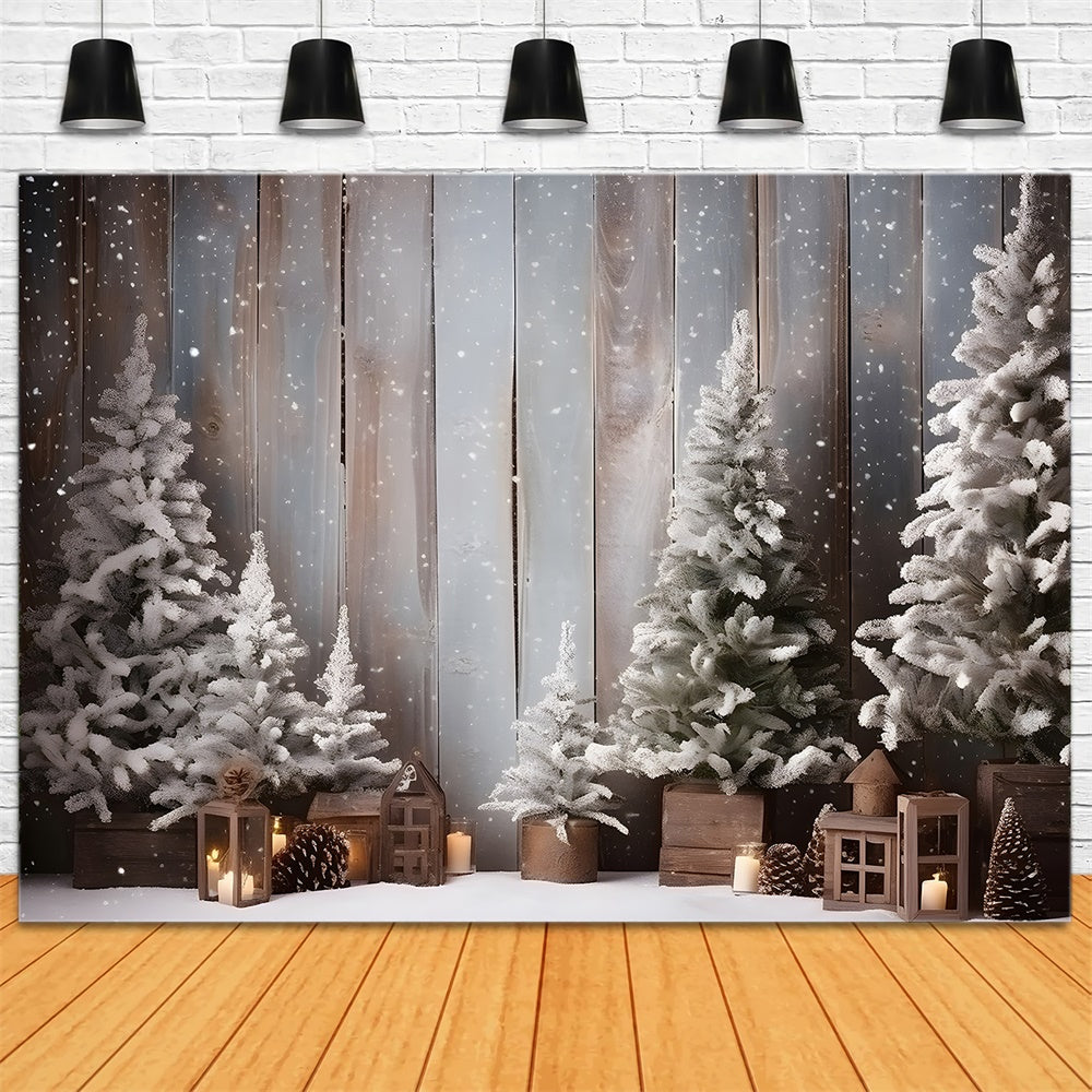Toile de fond de Bois avec Flocon de Neige et Arbre de Noël RR7-781