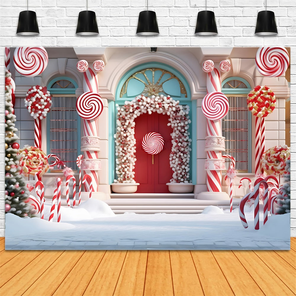 Toile de fond de Maison en Bonbons avec Arbre de Noël RR7-789