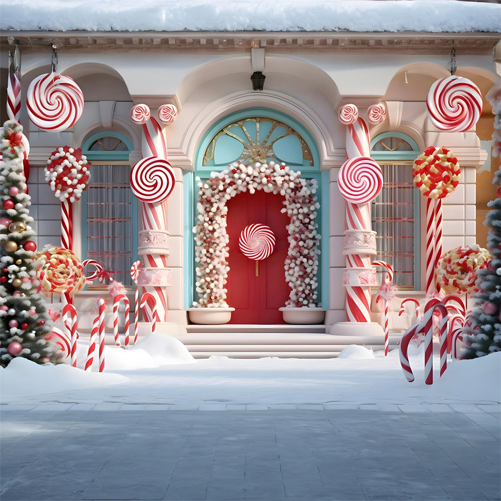 Toile de fond de Maison en Bonbons avec Arbre de Noël RR7-789