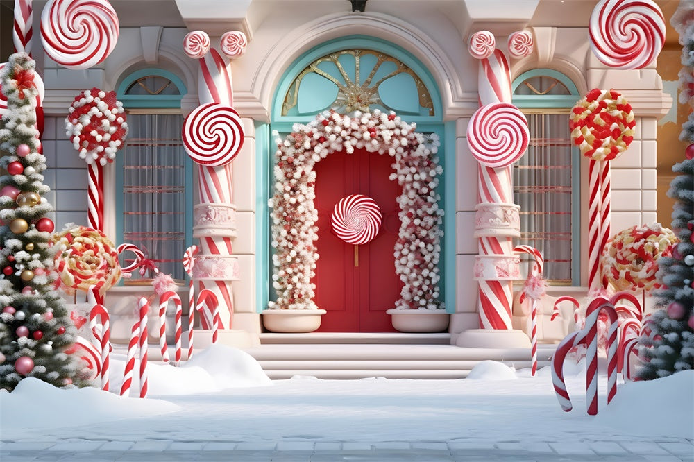 Toile de fond de Maison en Bonbons avec Arbre de Noël RR7-789