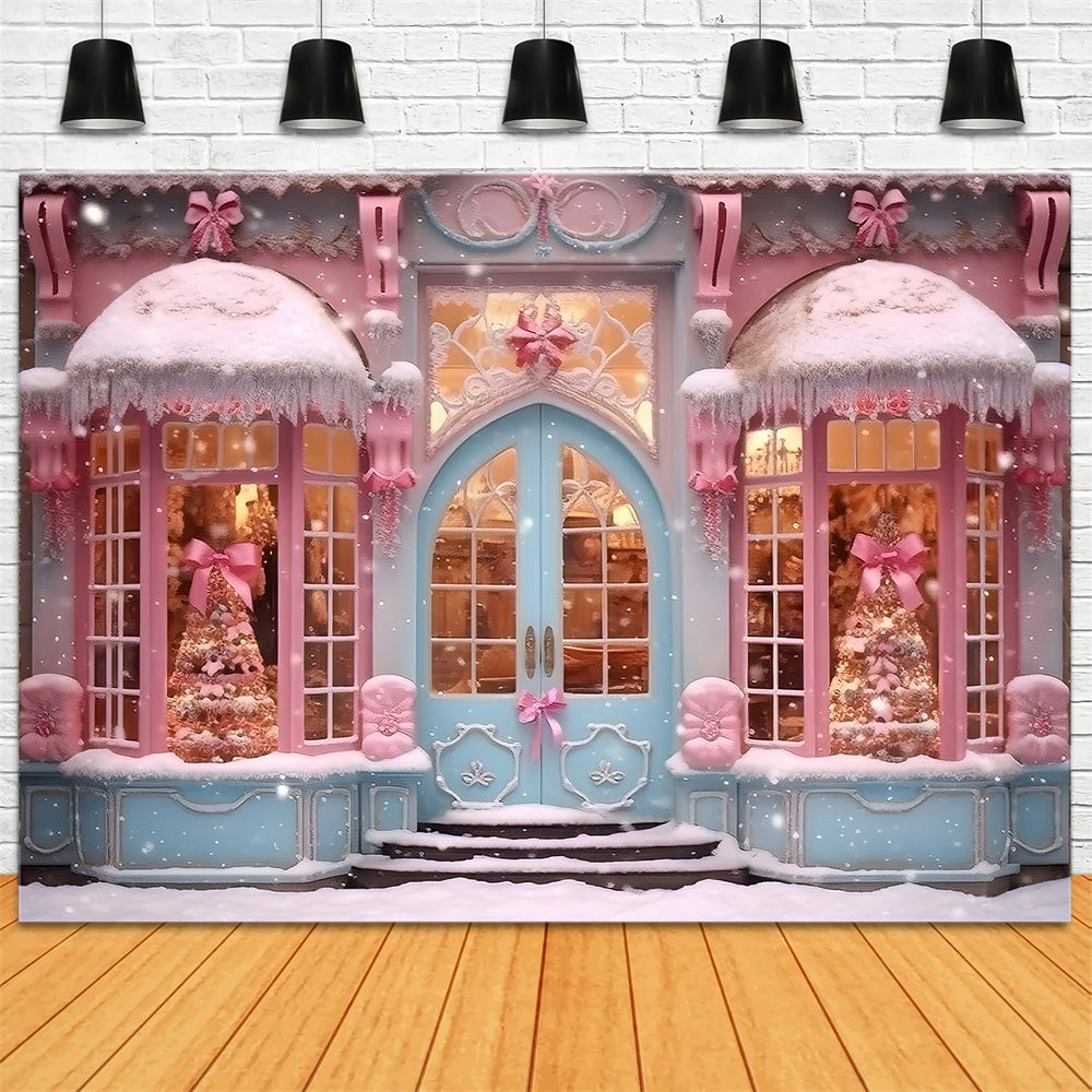 Toile de fond de Magasin de Bonbons Rose avec Neige de Noël RR7-790