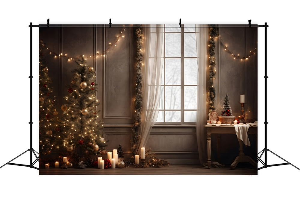 Toile de fond de Fenêtre avec Arbre de Noël et Lumières RR7-799