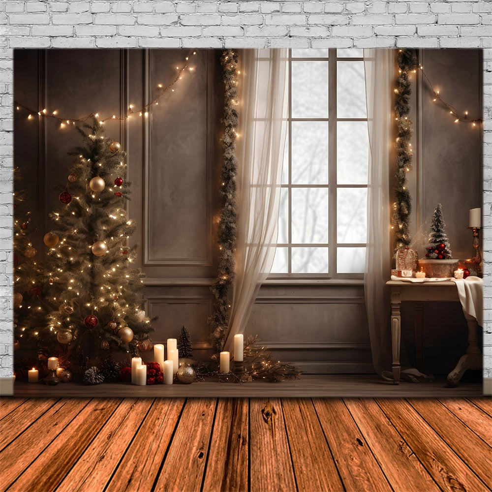 Toile de fond de Fenêtre avec Arbre de Noël et Lumières RR7-799
