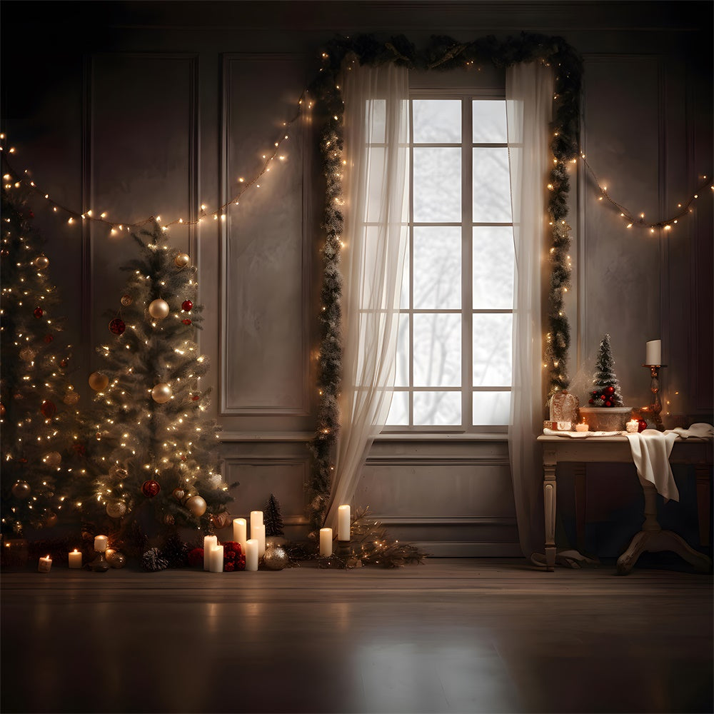 Toile de fond de Fenêtre avec Arbre de Noël et Lumières RR7-799