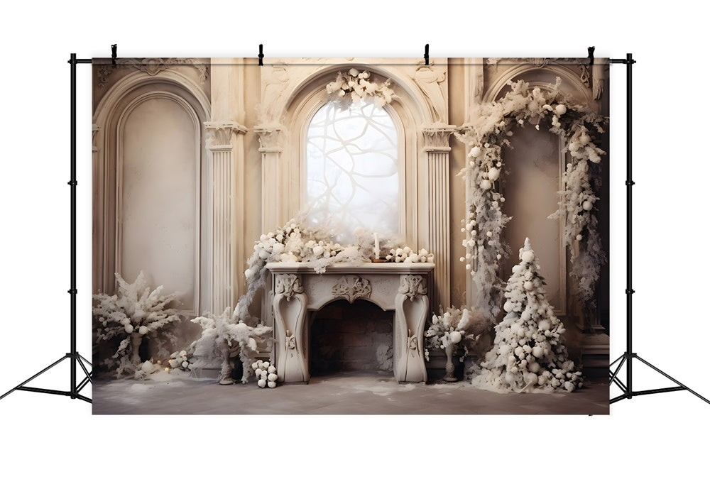 Toile de fond de Salon Blanc avec Cheminée de Noël RR7-801