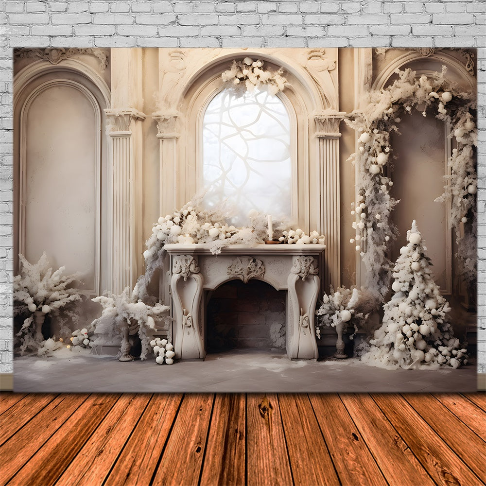Toile de fond de Salon Blanc avec Cheminée de Noël RR7-801