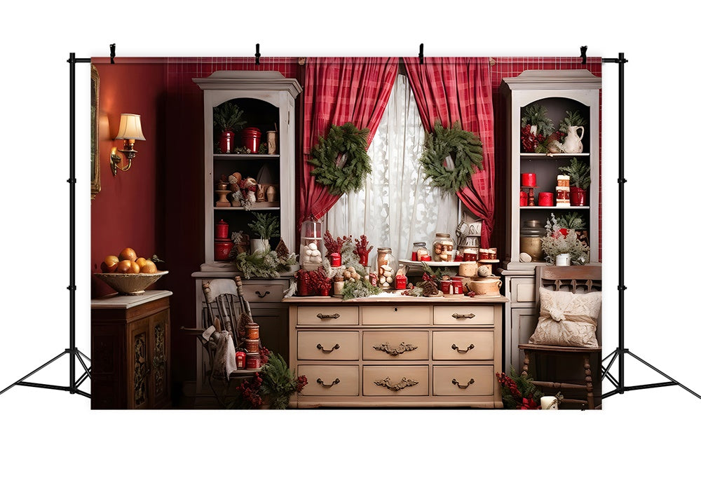 Toile de fond de Photographie avec Couronne de Noël en Cuisine RR7-810