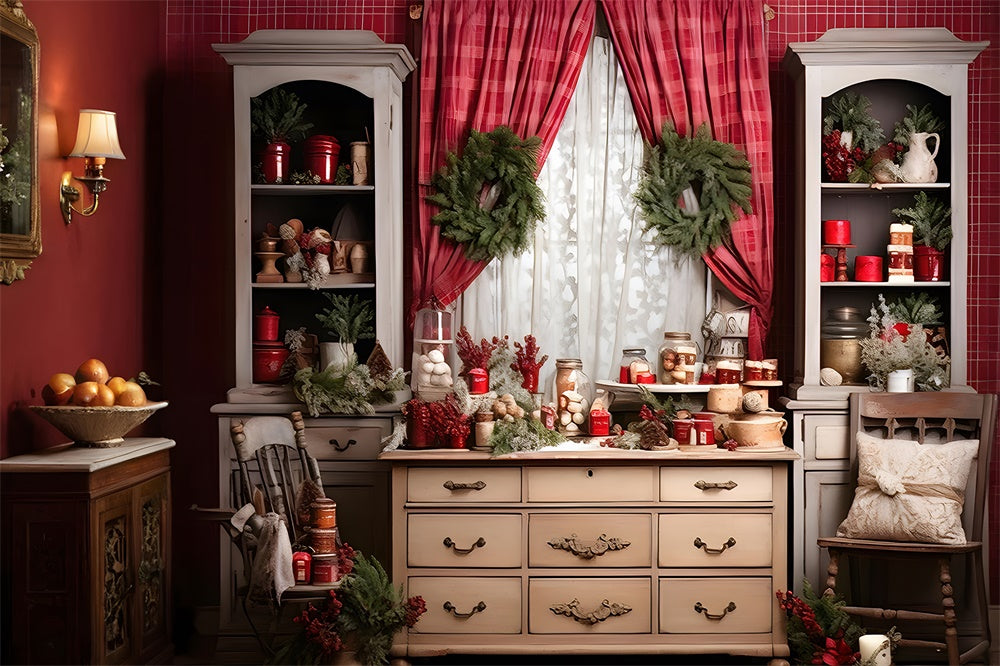 Toile de fond de Photographie avec Couronne de Noël en Cuisine RR7-810
