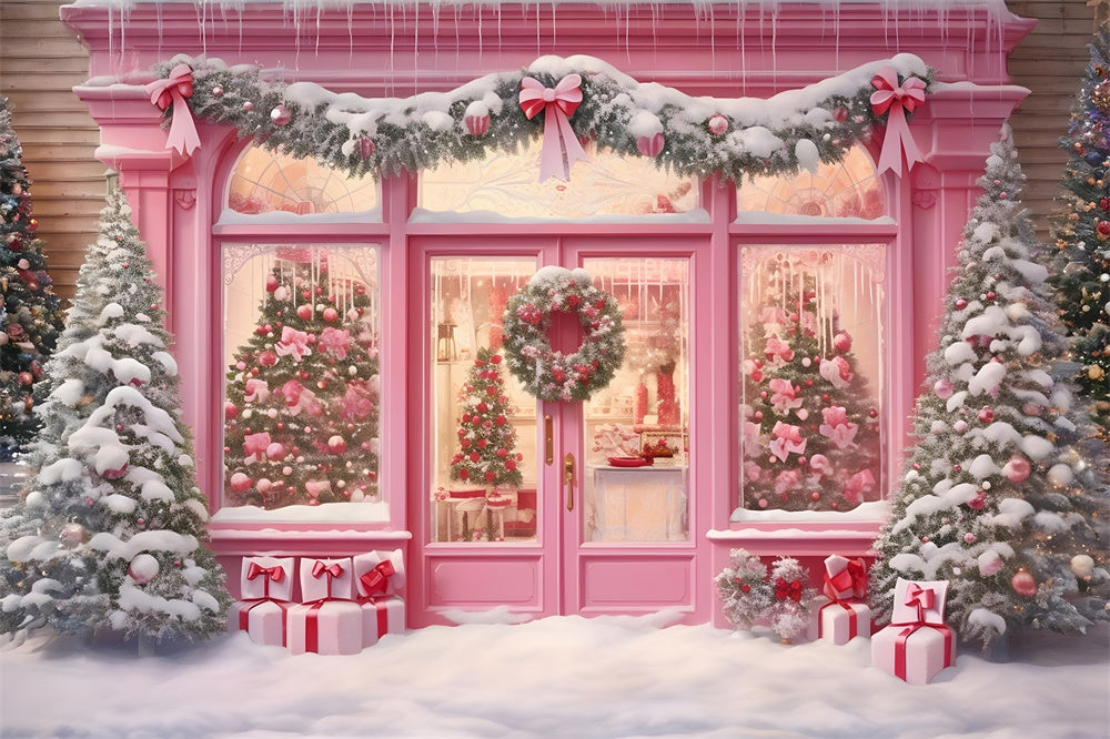 Toile de fond de Magasin de Noël Rose avec Guirlande Neigeuse RR7-811