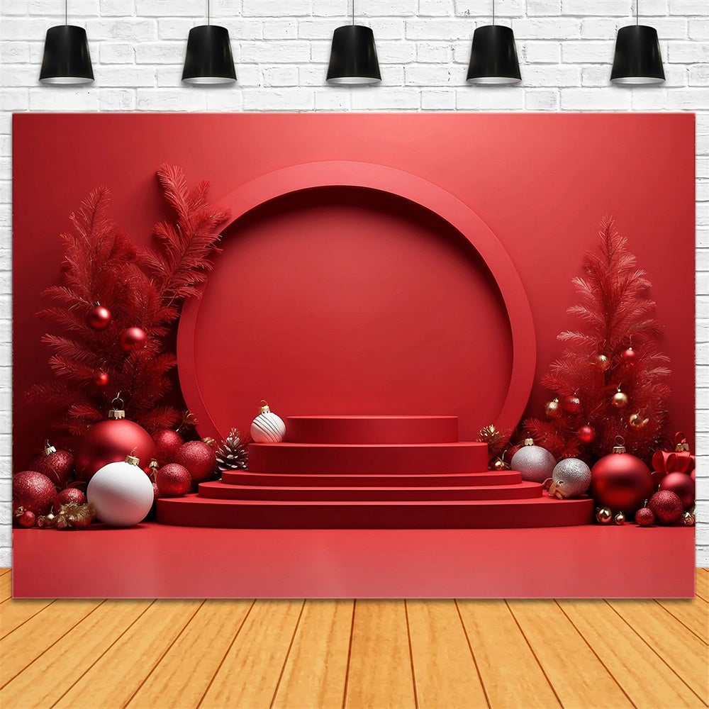Toile de fond de Scène avec Arbre de Noël Rouge et Décorations RR7-824
