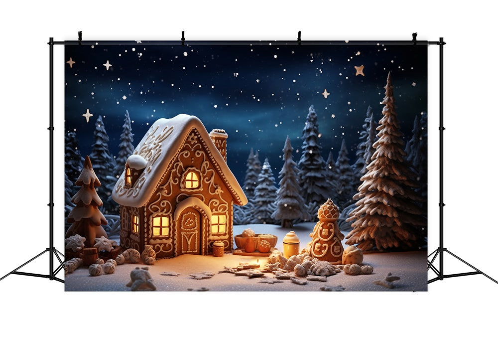 Toile de fond de Maison en Pain d'Épice avec Forêt de Noël RR7-831