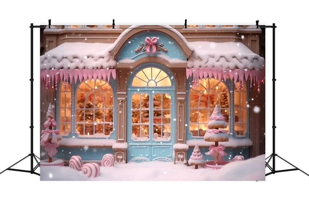 Toile de fond de Magasin de Bonbons Rose avec Flocon de Neige Noël RR7-834