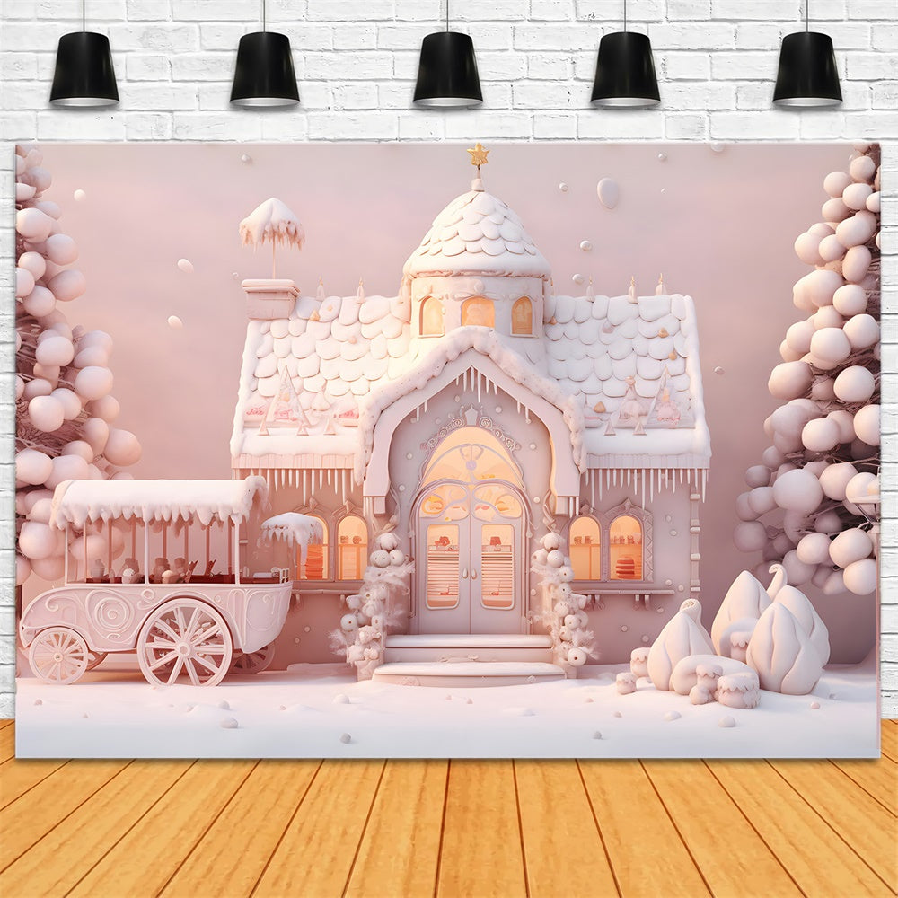 Toile de fond de Maison en Bonbons avec Arbre de Noël Rose RR7-846