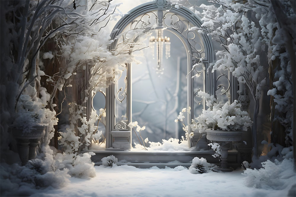 Toile de fond de Merveille de Neige avec Arbre de Noël RR7-852