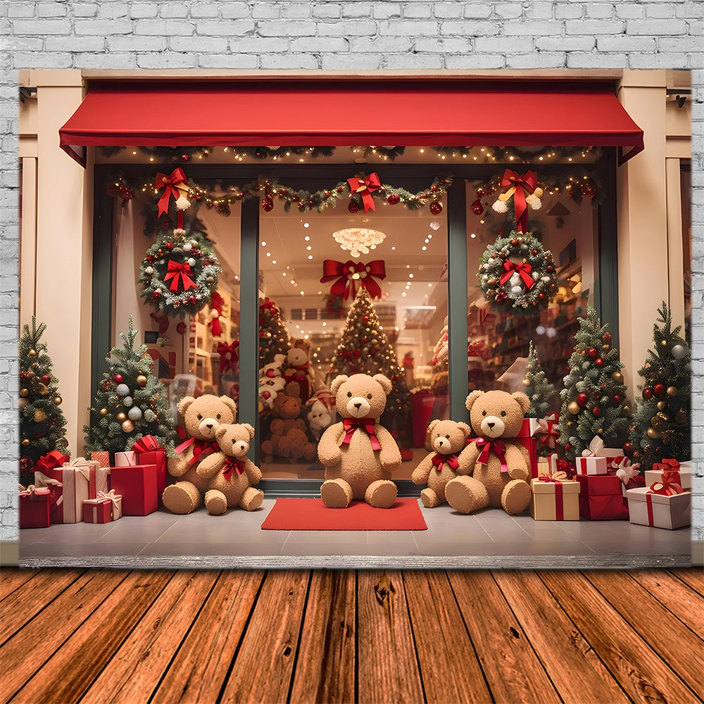 Toile de fond de Magasin de Noël avec Ours en Peluche RR7-857