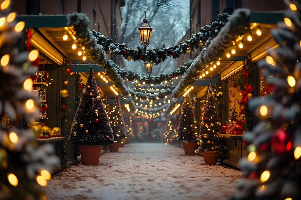 Toile de fond de Rue Neigeuse avec Arbre de Noël Lumineux RR7-858