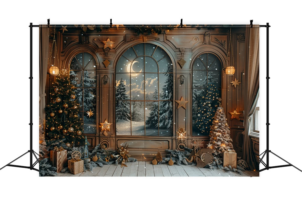 Toile de fond de Vue Forestière avec Porte de Noël RR7-864