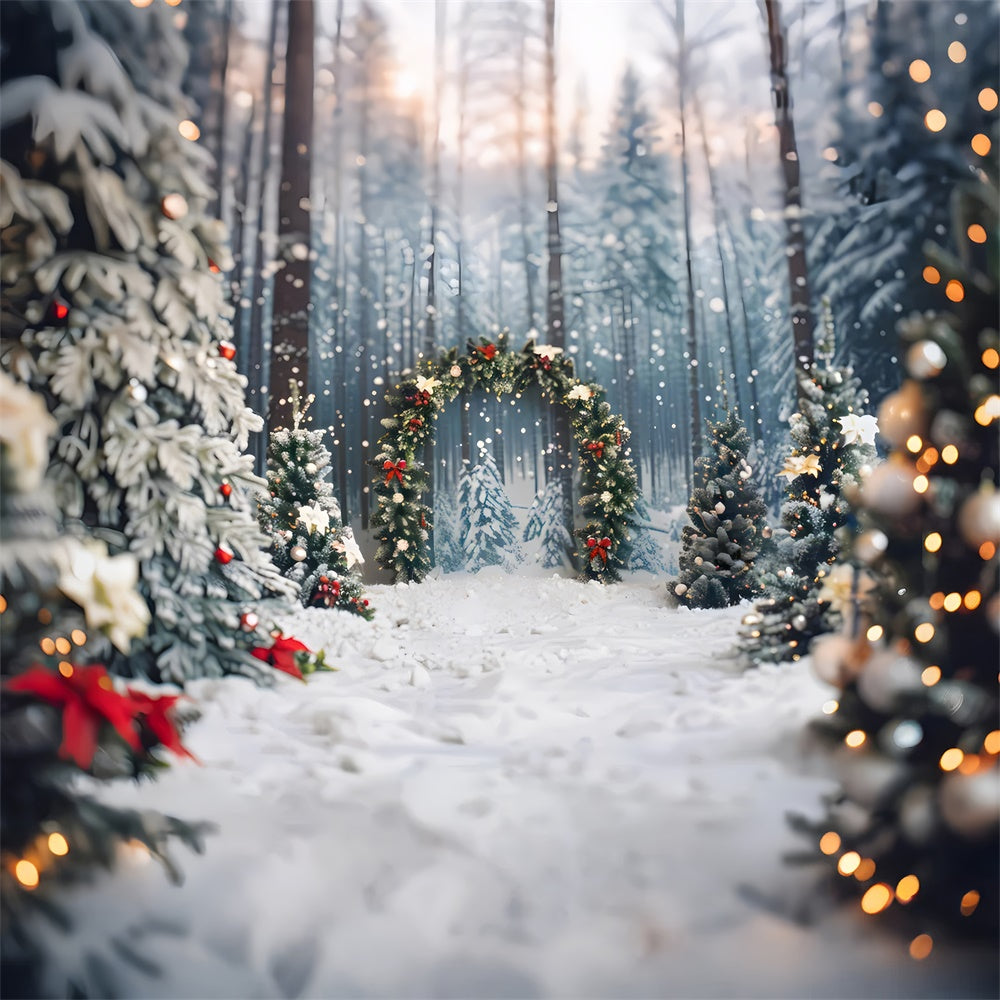 Toile de fond d'Arc avec Arbres de Noël Neigeux RR7-865