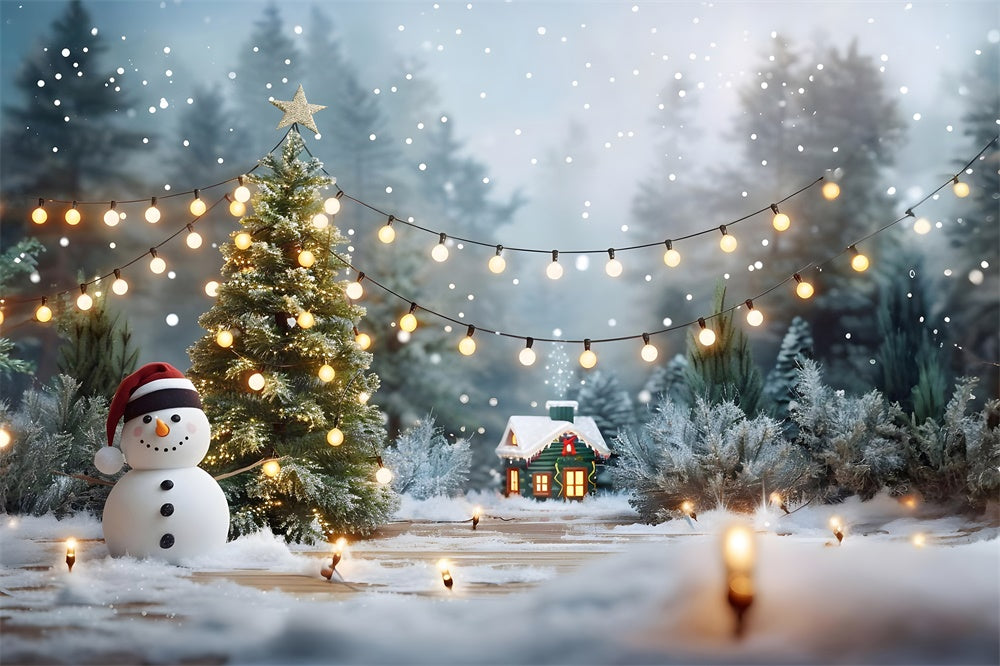 Toile de fond de Bonhomme de Neige avec Arbres de Noël RR7-869