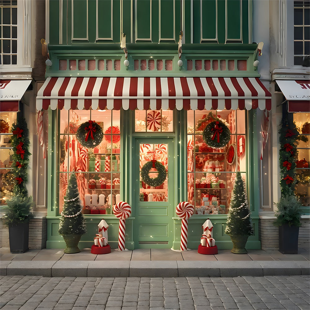 Toile de fond de Magasin avec Couronne et Canne en Sucre de Noël RR7-872