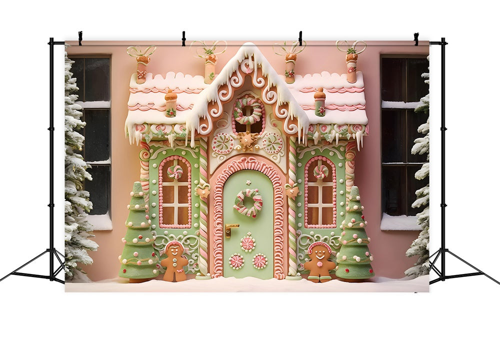 Toile de fond de Maison en Bonbons avec Arbre de Noël RR7-875