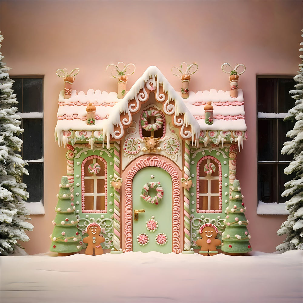 Toile de fond de Maison en Bonbons avec Arbre de Noël RR7-875