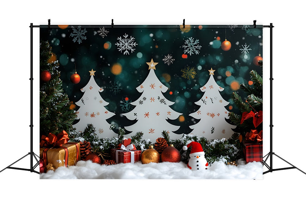 Toile de fond Sapins Bonhomme de Neige Cadeaux de Noël RR8-101