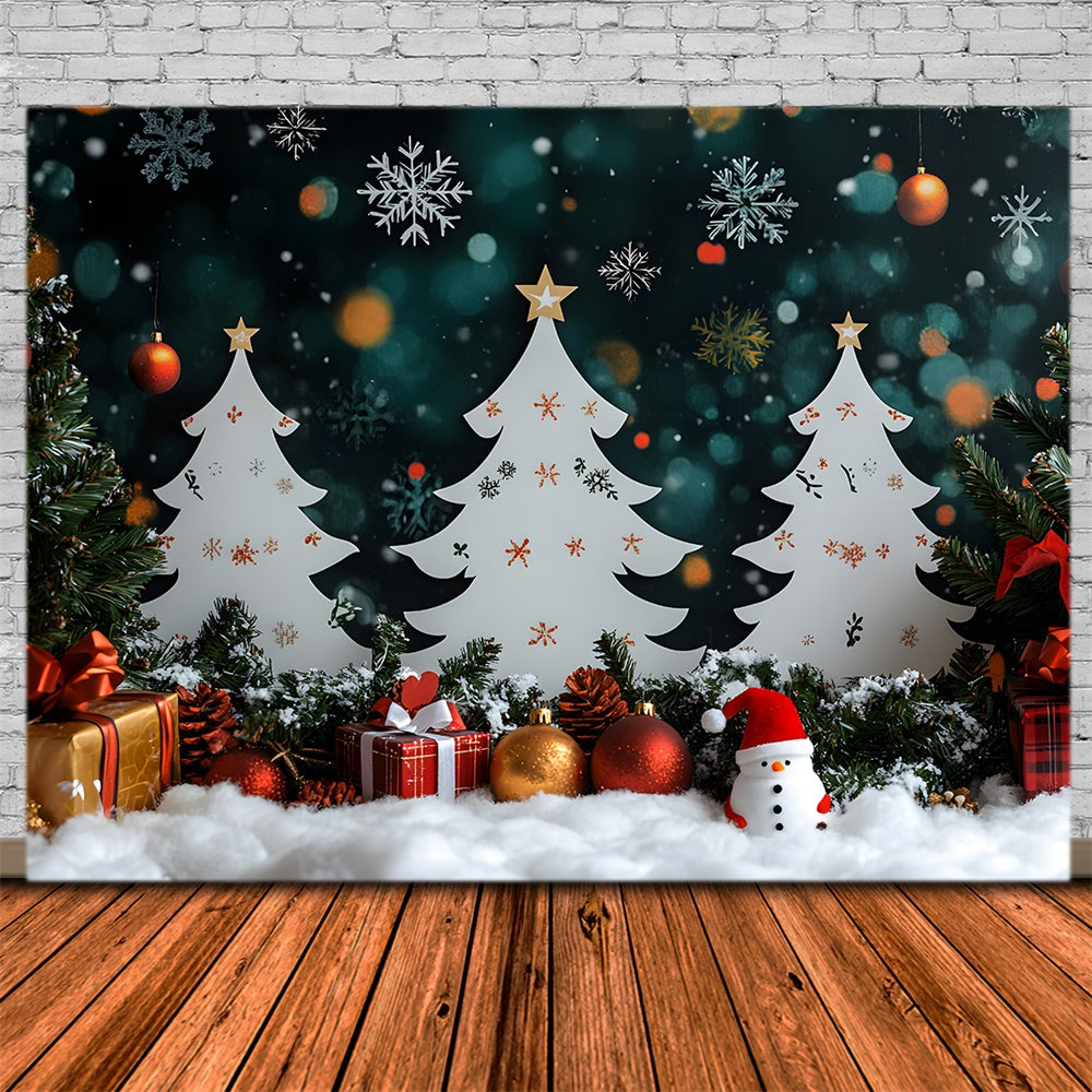 Toile de fond Sapins Bonhomme de Neige Cadeaux de Noël RR8-101
