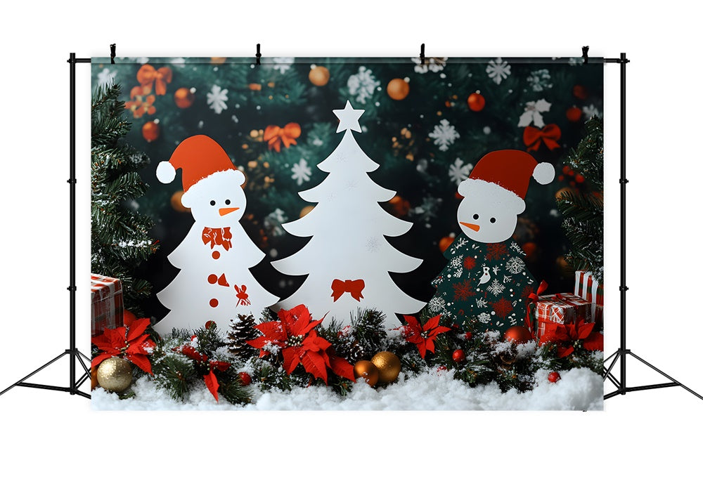Toile de fond Fleurs de Poinsettia Flocon de Neige de Noël RR8-102