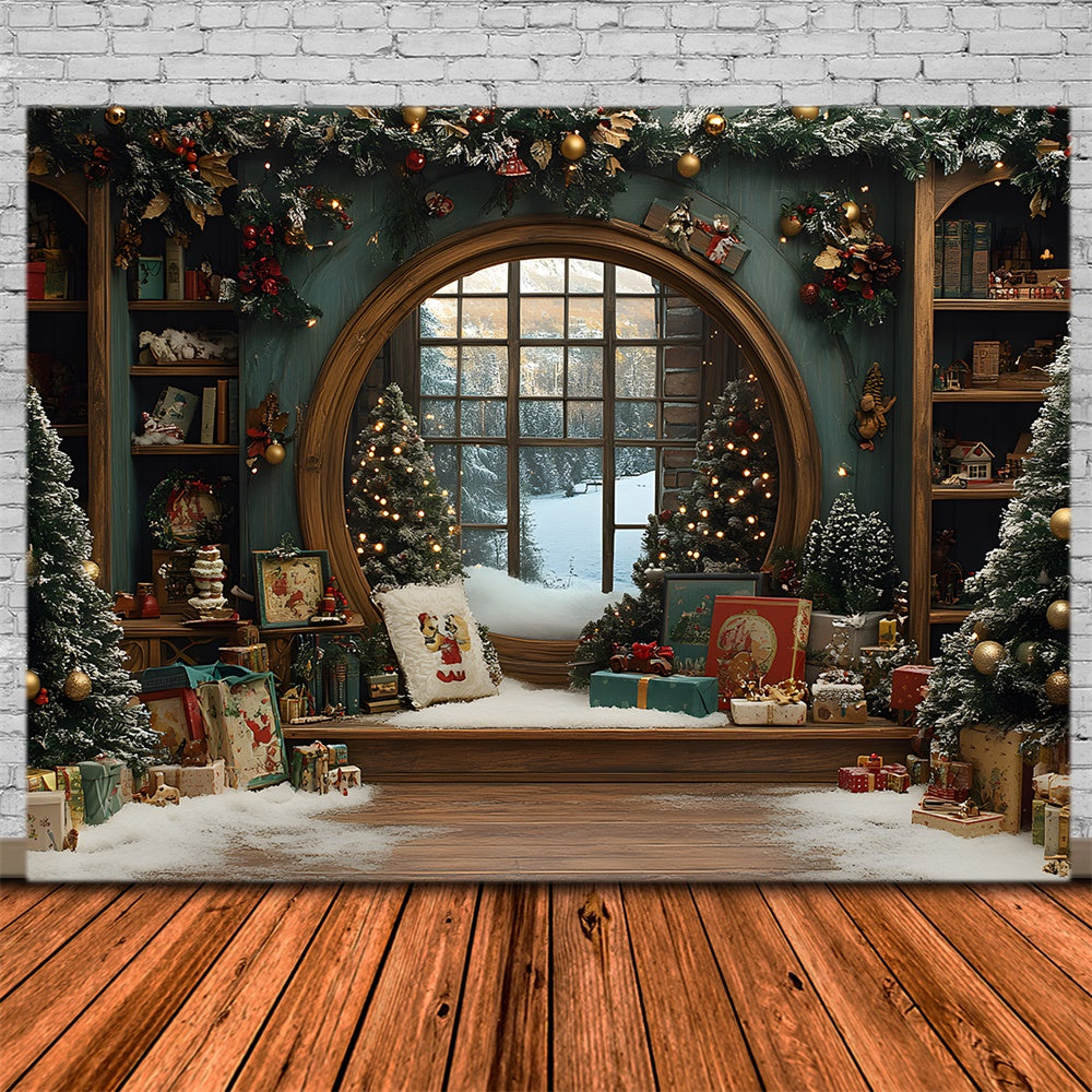 Toile de fond Chambre Cadeaux et Vue Fenêtre de Noël RR8-107