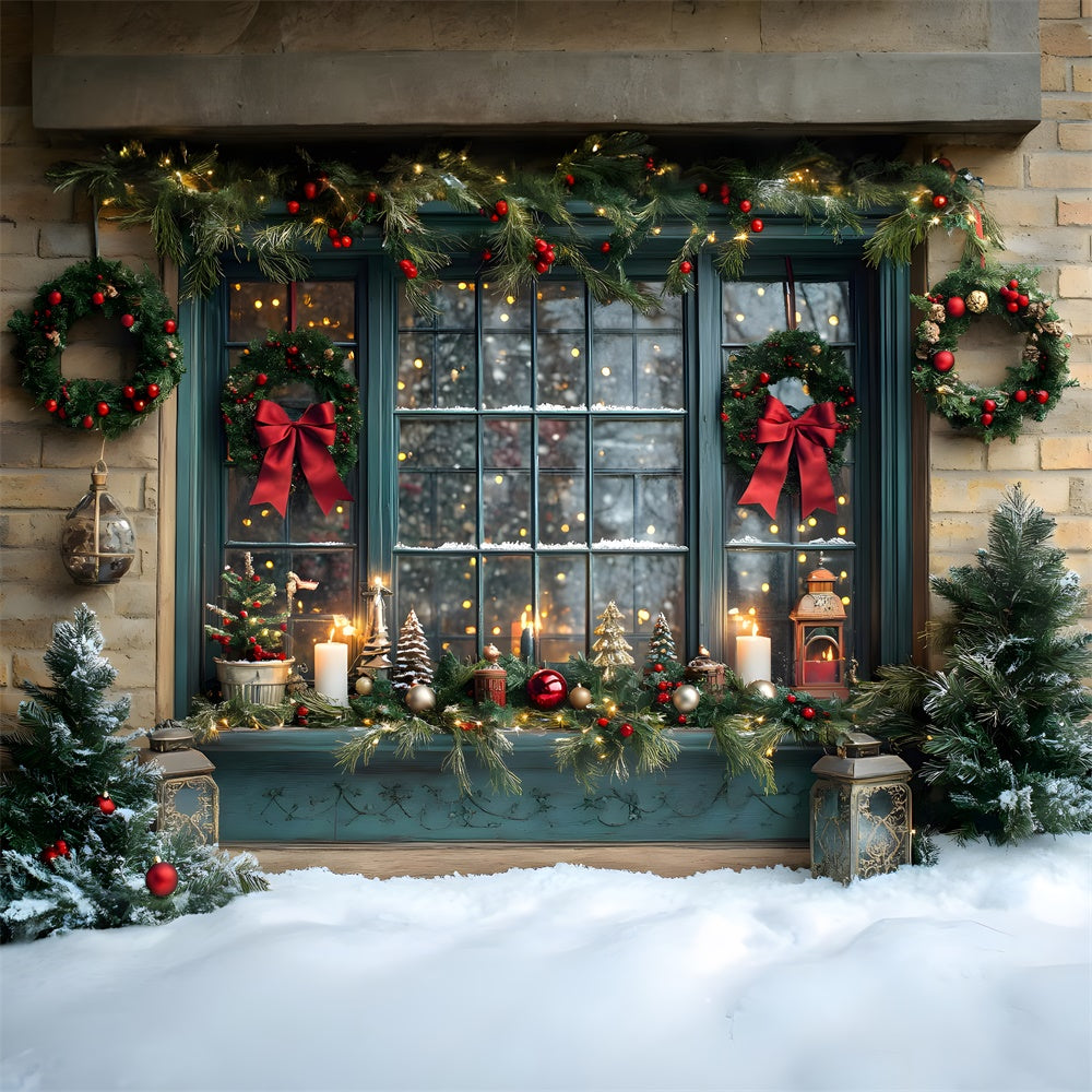 Toile de fond Fenêtre Couronne Illuminée de Noël RR8-109