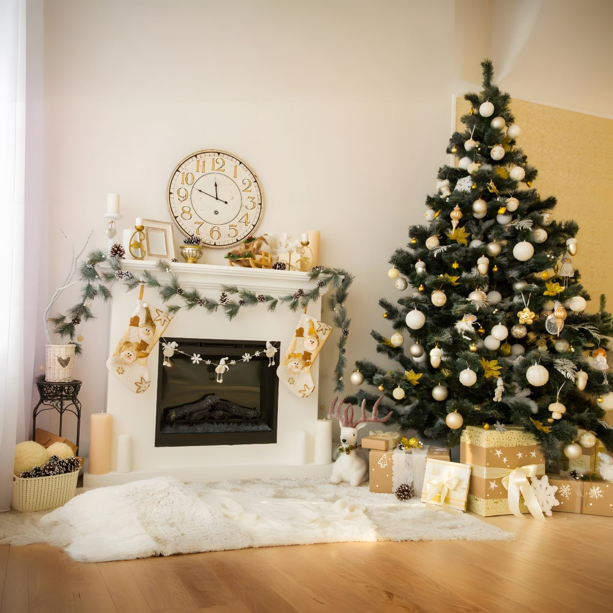 Toile de Fond Confortable de Foyer et de Chaussettes de Noël RR8-136