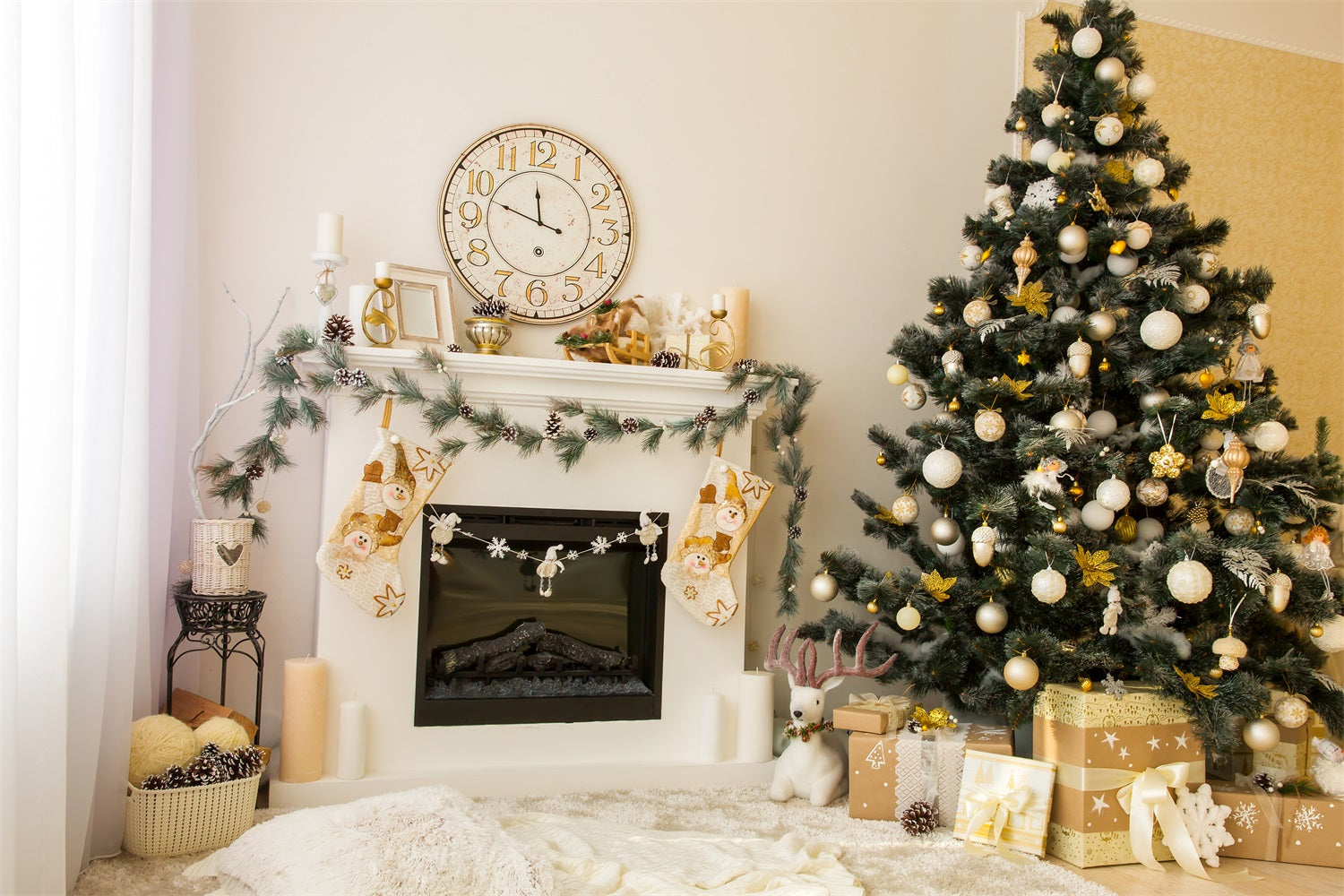 Toile de Fond Confortable de Foyer et de Chaussettes de Noël RR8-136
