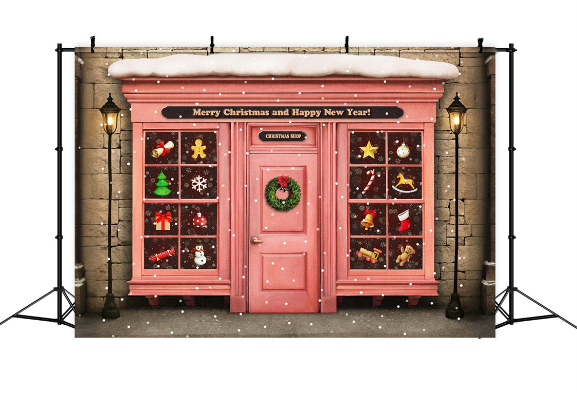 Toile de Fond Joyeuse Devanture Magasin Décorations de Noël RR8-141