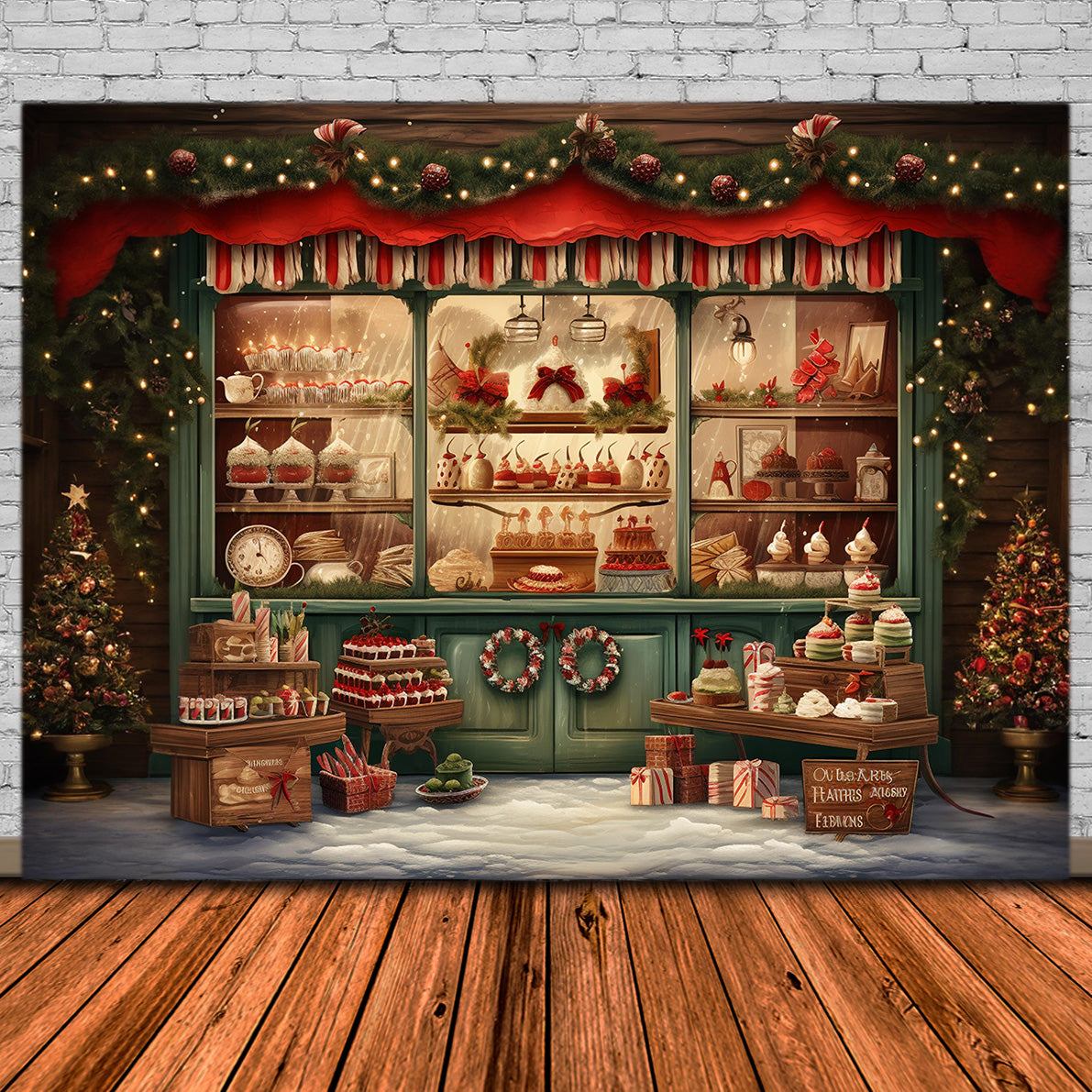 Toile de Fond de Vitrine de Boulangerie Festive de Noël RR8-142