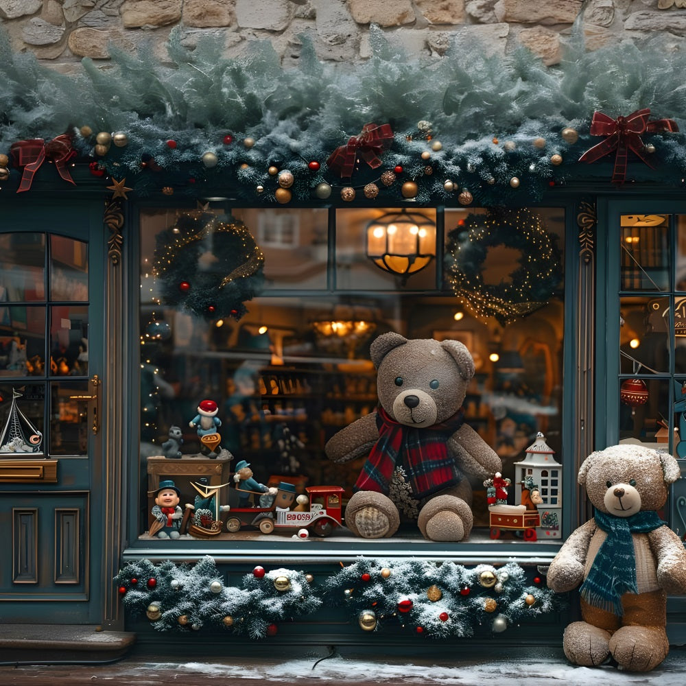 Toile de Fond de Vitrine de Magasin de Jouets Oursons de Noël RR8-146