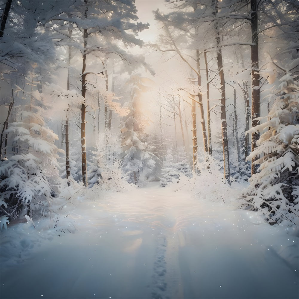 Toile de Fond de Matin Paisible dans une Forêt Enneigée de Noël RR8-156