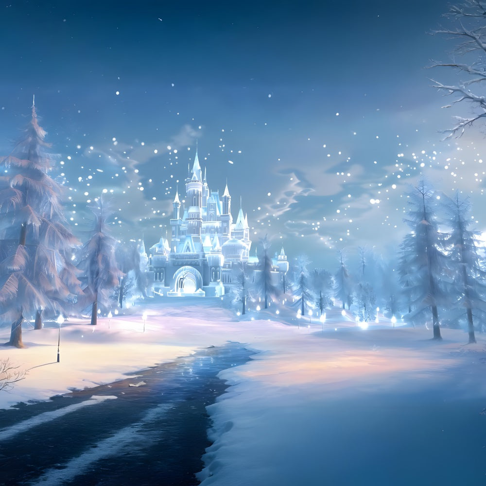 Toile de Fond de Château de Glace Magique Forêt de Noël RR8-157