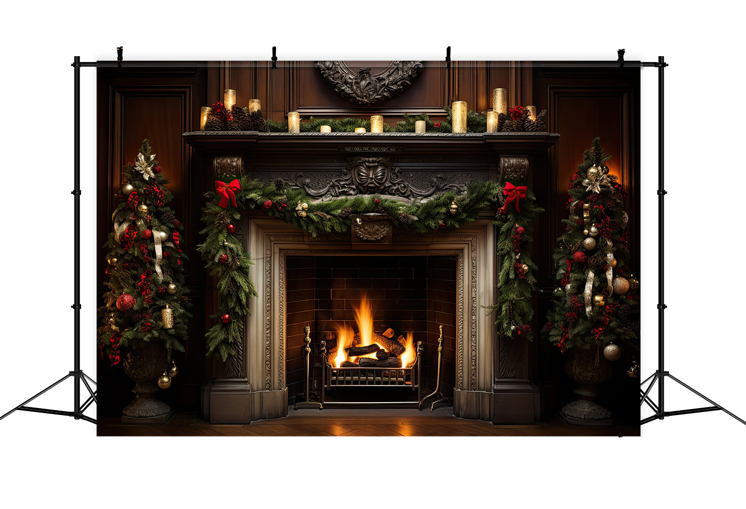 Toile de Fond Élégante de Foyer avec Guirlande de Noël RR8-158