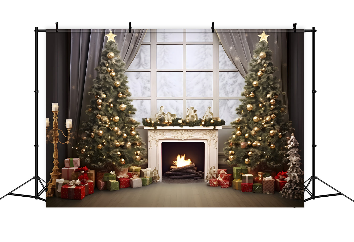 Toile de Fond Confortable de Foyer de Chalet avec Arbre de Noël RR8-165