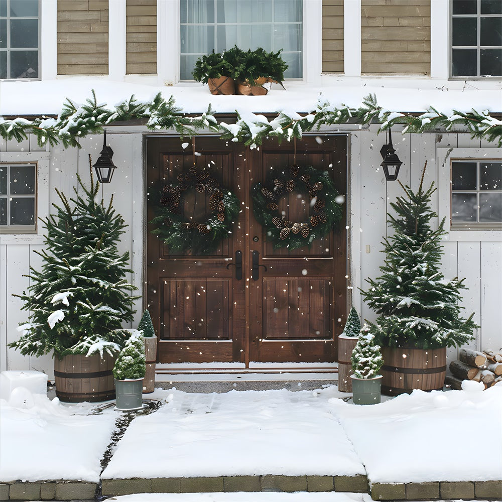 Toile de fond Porte en Bois et Flocon de Neige de Noël RR8-17