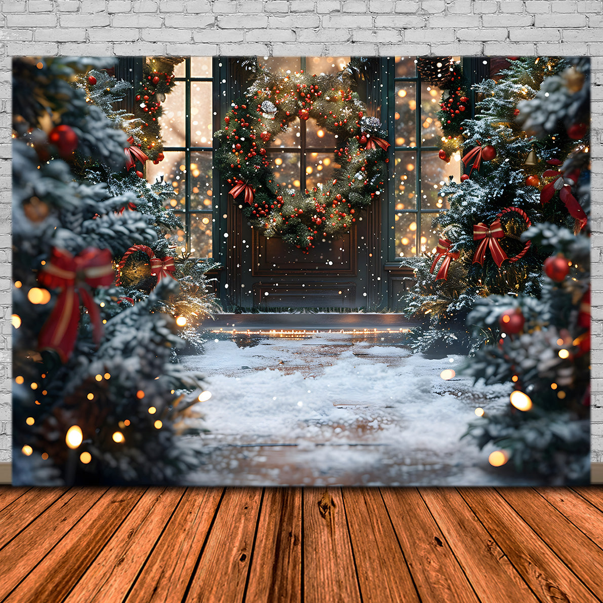 Toile de Fond de Chemin Enneigé Enchanté de Noël RR8-180